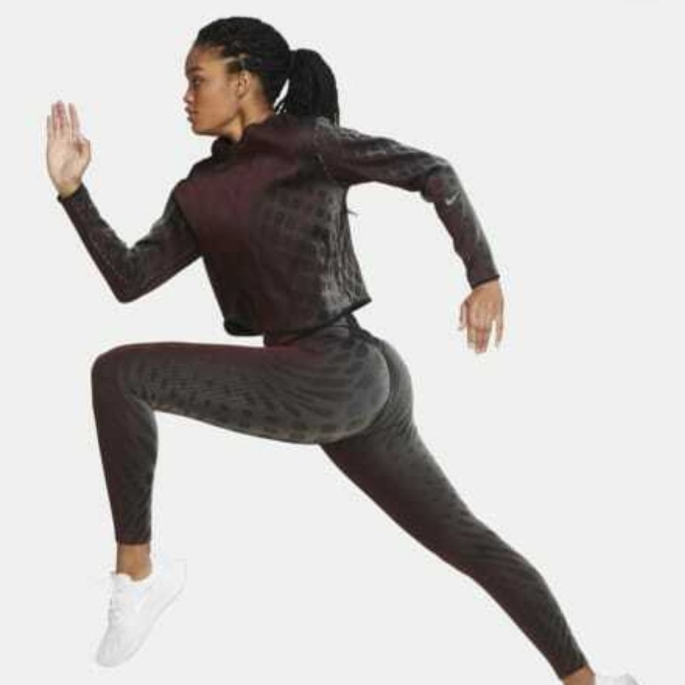 Nike Epic Luxe Run Womens 7/8 Running Leggings Ribbed Tight Fit Red Multi Size L